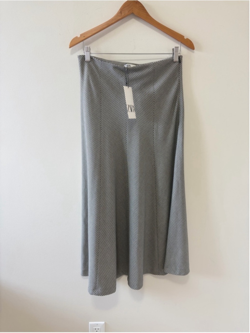 Zara Houndstooth High-Waisted A-Line Midi Skirt Size M - Picture 7 of 14